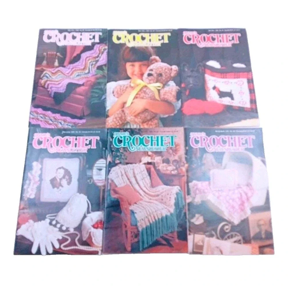 Lot of 6 Annies Crochet Newsletter Mags 1988.89, 90.Knit Crochet/Sewing/Patterns